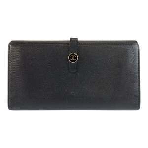 CHANEL Coco Button Black Leather Long Wallet for Women